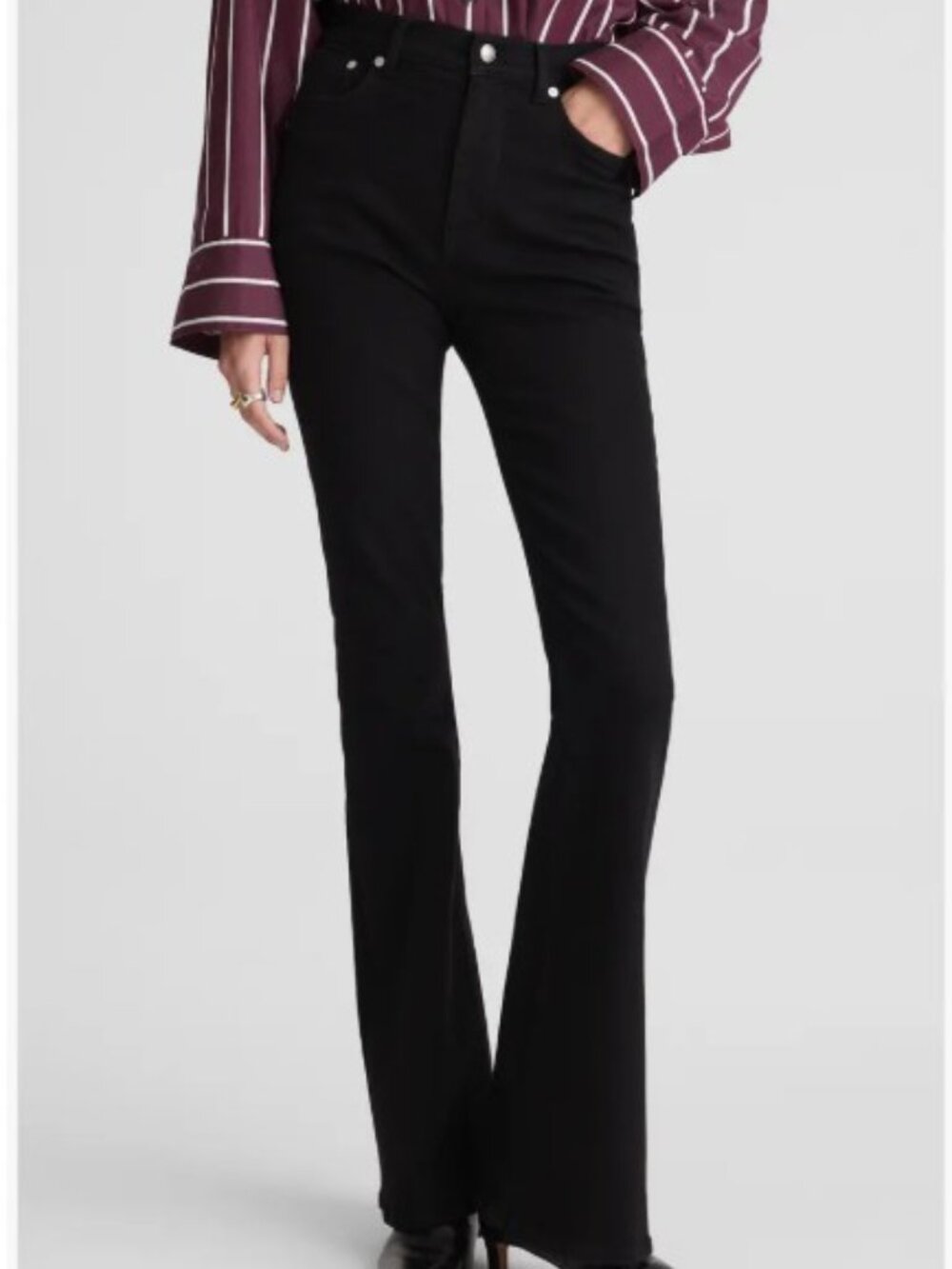 NWT - Madewell The Strech Flare Jeans Black Rinse Wash Sz 24 (00)
